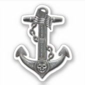 Metallic chroom anker piraat nautische thema sticker (Voorkant)