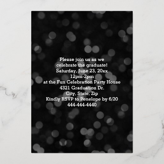 Metallic Confetti Photo Afstuderen Folie Uitnodiging (Achterkant)