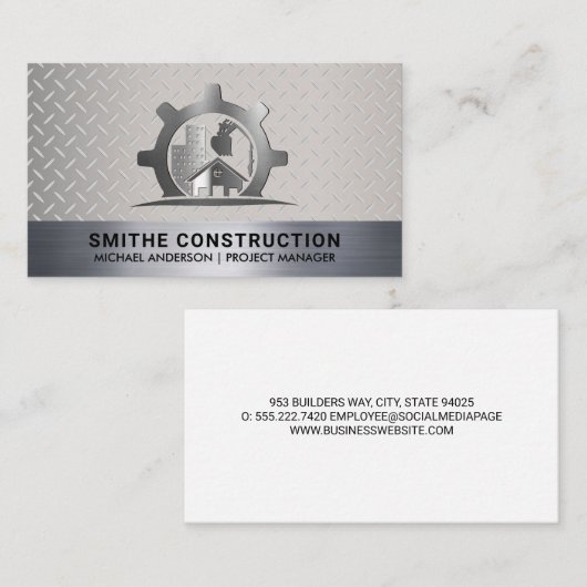 Metallic Constructie Logo | Stalen Achtergrond Visitekaartje (Voorkant / Achterkant)