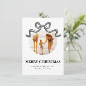 Metallic Coquette Bow Kerstmis Fotokaart Feestdagenkaart (Staand voorkant)