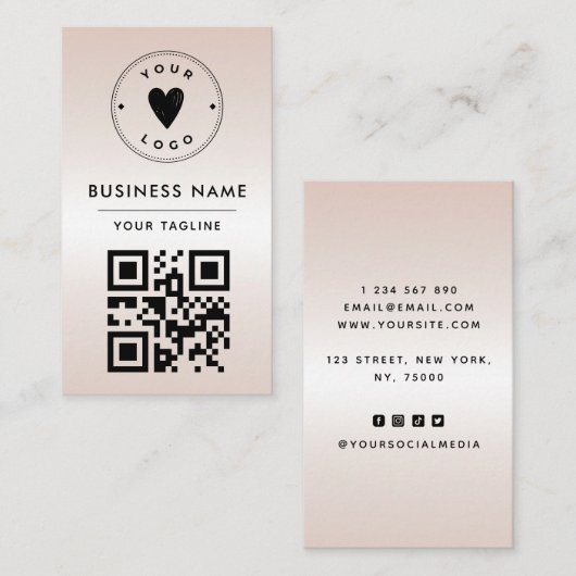 Metallic Cream Gradiënt QR-code toevoegen Logo en  Visitekaartje (Voorkant / Achterkant)