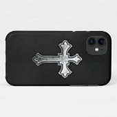 Metallic crucifix op zwart leder Case-Mate iPhone case (Achterkant (horizontaal))