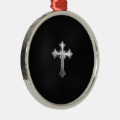 Metallic crucifix op zwart leder metalen ornament (Rechts)