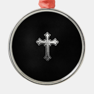 Metallic crucifix op zwart leder metalen ornament