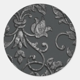 Metallic Damask in reliëf, Pewter Ronde Sticker