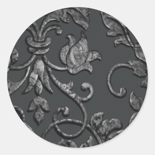 Metallic Damask in reliëf, Pewter Ronde Sticker (Voorkant)