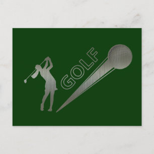 Metallic dame golfer raken golfbal briefkaart