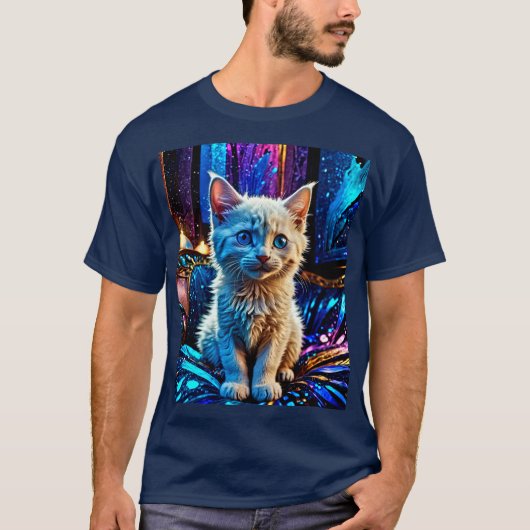 Metallic Design White Kitten T-shirt (Voorkant)