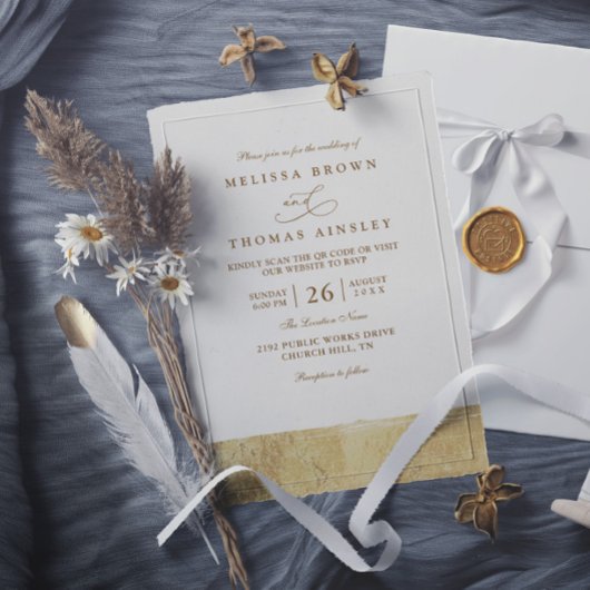 Metallic Dipped Gold Minimalist QR Code Wedding Kaart