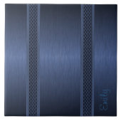 Metallic donkerblauwe tinten geborsteld aluminium  tegeltje (Voorkant)