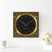 Metallic donkerbruine gouden en zwarte luipaard af vierkante klok (Huis)