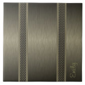 Metallic donkergroen geborsteld aluminium look tegeltje (Voorkant)