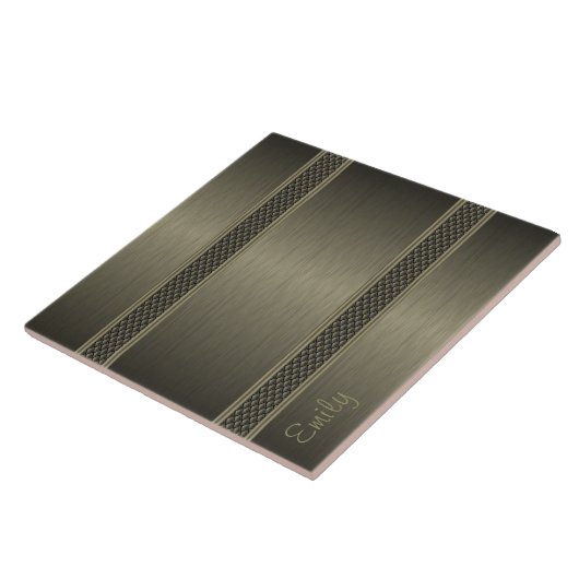 Metallic donkergroen geborsteld aluminium look tegeltje (Zijkant)