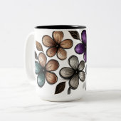 Metallic Doodle Floral Art – Luxe Embossed Flower Tweekleurige Koffiemok (Voorkant links)