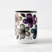 Metallic Doodle Floral Art – Luxe Embossed Flower Tweekleurige Koffiemok (Center)