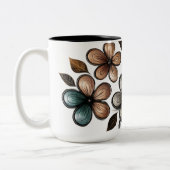 Metallic Doodle Floral Art – Luxe Embossed Flower Tweekleurige Koffiemok (Links)