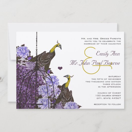 Metallic Eggplant Mustard  Peacock BirdCage Kaart (Voorkant)