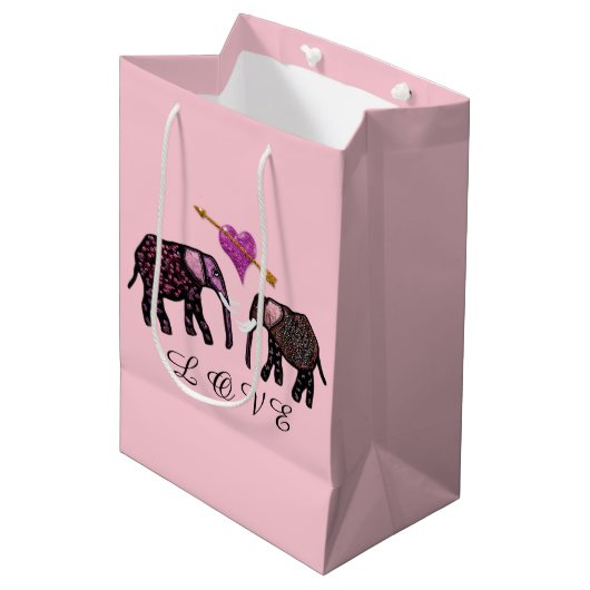 Metallic Elephant Hearts Gift Bags Medium Cadeauzakje (Voorkant Gekanteld)