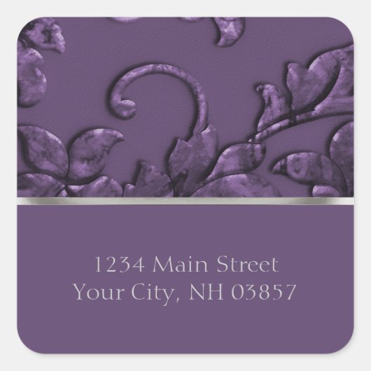 Metallic Embossed Kijk Damask in Plum Vierkante Sticker (Voorkant)