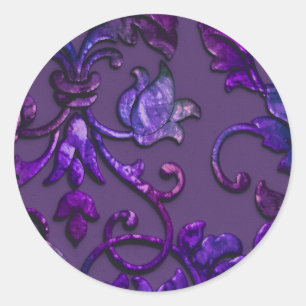 Metallic embossed look Damask Plum Multi Ronde Sticker