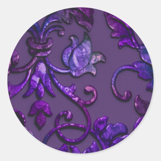 Metallic embossed look Damask Plum Multi Ronde Sticker (Voorkant)