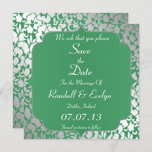 Metallic Emerald Green bewaar de datummelding Save The Date (Voorkant / Achterkant)
