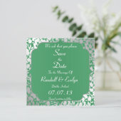 Metallic Emerald Green bewaar de datummelding Save The Date (Staand voorkant)