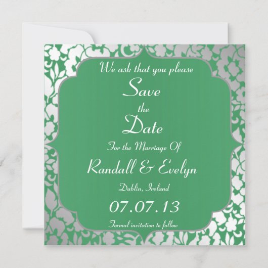 Metallic Emerald Green bewaar de datummelding Save The Date (Voorkant)