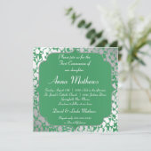 Metallic Emerald Green First Communitation Invitat Kaart (Staand voorkant)