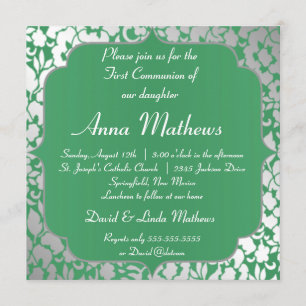 Metallic Emerald Green First Communitation Invitat Kaart