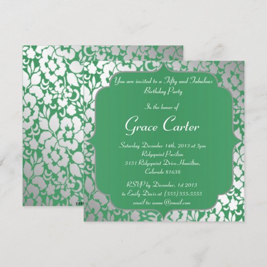 Metallic Emerald Green Happy Birthday-uitnodiging Kaart (Voorkant / Achterkant)