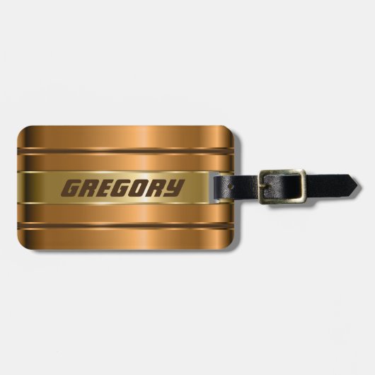 Metallic Faux Copper Gold Stripes Patroon Bagagelabel (Voorkant horizontaal)