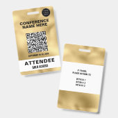 Metallic Faux Gold Foil QR Code Conference Event Badge (Voor- en achterkant)