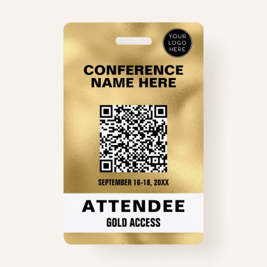 Metallic Faux Gold Foil QR Code Conference Event Badge (Voorkant)