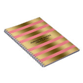 Metallic Faux Gold Stripes roze achtergrond Notitieboek (Rechterzijde)