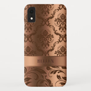 Metallic faux koper bruin damast meisjesontwerp Case-Mate iPhone case