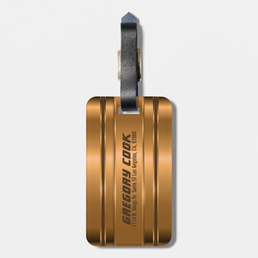 Metallic faux koper strepen patroon bagagelabel (Achterkant verticaal)