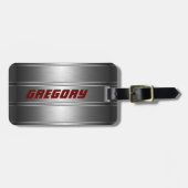 Metallic Faux Silver Stripes Pattern Red Accents Bagagelabel (Voorkant horizontaal)