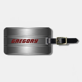 Metallic Faux Silver Stripes Pattern Red Accents Bagagelabel