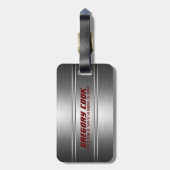 Metallic Faux Silver Stripes Pattern Red Accents Bagagelabel (Achterkant verticaal)