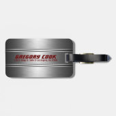 Metallic Faux Silver Stripes Pattern Red Accents Bagagelabel (Achterkant horizontaal)