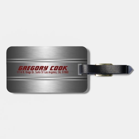 Metallic Faux Silver Stripes Pattern Red Accents Bagagelabel (Achterkant horizontaal)