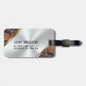 Metallic Faux Zilver & Bruin Faux Marmer Bagagelabel (Achterkant horizontaal)