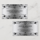 Metallic faux zilver met zwart kant visitekaartje (Voorkant / Achterkant)
