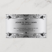 Metallic faux zilver met zwart kant visitekaartje (Achterkant)