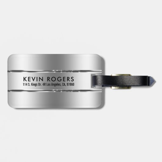 Metallic faux zilveren strepen bagagelabel (Achterkant horizontaal)