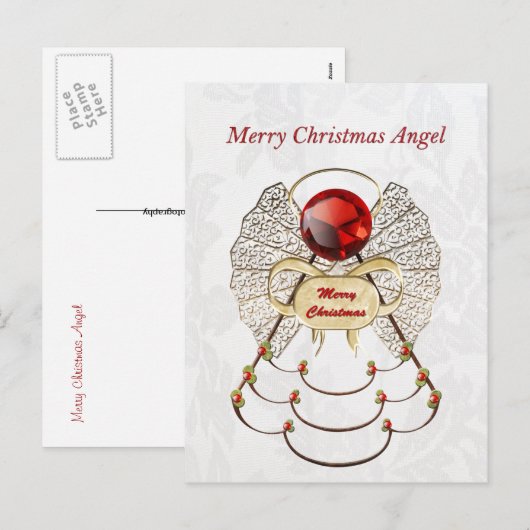 Metallic filigraan Merry Christmas Angel Feestdagenkaart (Voorkant / Achterkant)