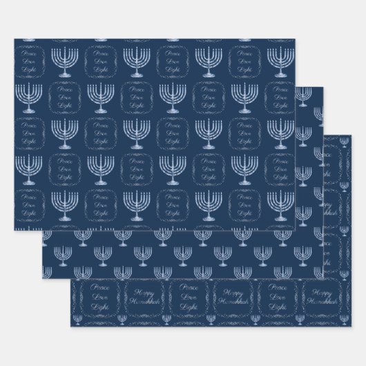 Metallic Filigree Hanukkah Menorah Inpakpapier Vel (Set)