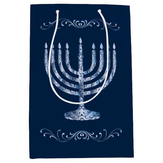 Metallic Filigree Menorah Medium Cadeauzakje (Voorkant)