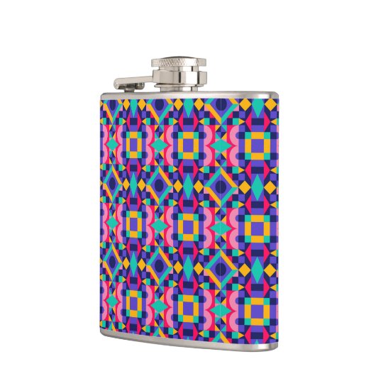 Metallic flask with vibrant geometric pattern  heupfles (Links)